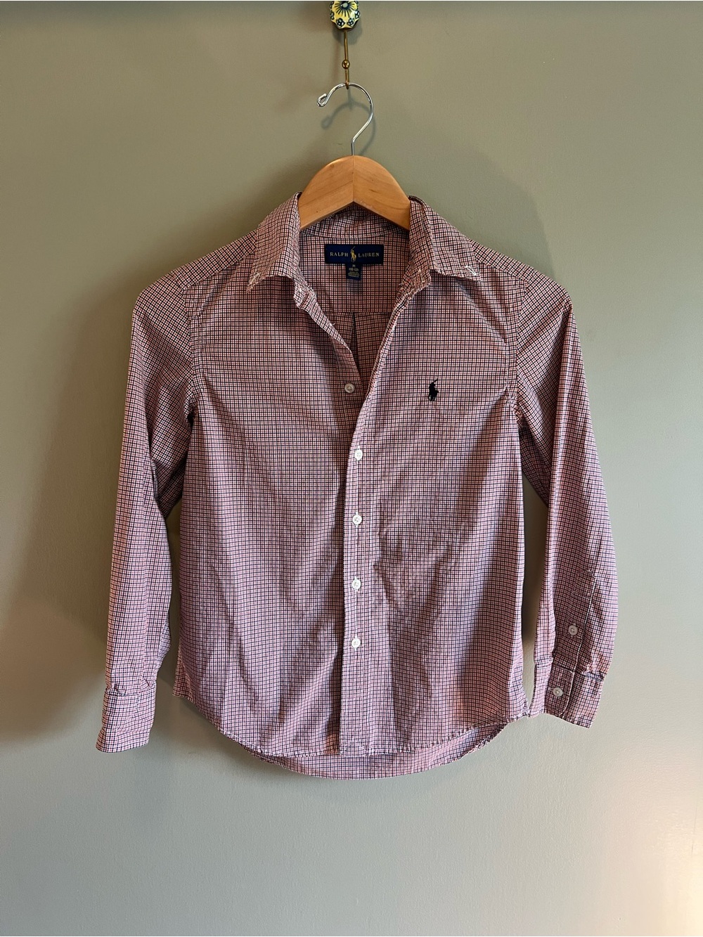 Ralph‎ Lauren Children’s Size 10 | Orange & Navy Small Gingham Button-Down Shirt